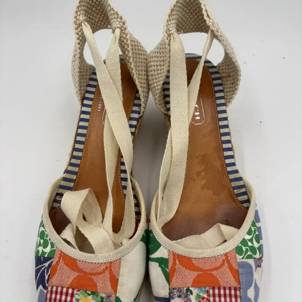 Coach Patchwork Women's Size 10 B Mosaic Multicolored Wedge Ankle Strap Sandals